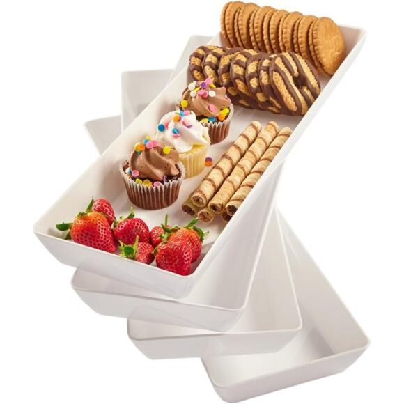 US Acrylic Avant White Plastic Serving Trays(Set of 4) 15” x 5” Narrow Reusable - Picture 1 of 7